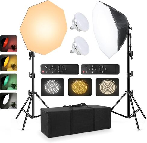 Softbox Continuous Lighting Kit 1 Pack for Camera Photo Video Photography Studio Light with 28'' x 28''Octagon Softbox and Dimmable Super Bright Bulb/Nylon Color Screen/Light Stand/Carrying Bag in Kuwait