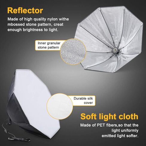 Softbox Continuous Lighting Kit 1 Pack for Camera Photo Video Photography Studio Light with 28'' x 28''Octagon Softbox and Dimmable Super Bright Bulb/Nylon Color Screen/Light Stand/Carrying Bag in Kuwait