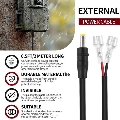 Trail Camera Power Cord,4.0x1.7mm DC Trail Camera Power Cable Compatible with Tactacam Reveal, X, XB, SK, Wise Eye,Snyper Cameras,4.0x1.7mm DC Plug Trail Game Camera (2) in Kuwait