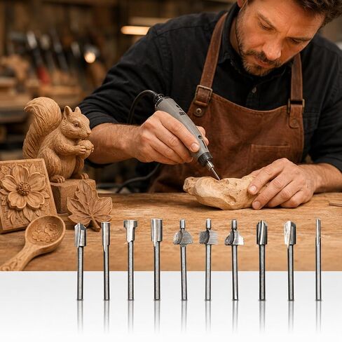 10Pcs Titanium Router Bits 1/8" Shank Carbide Engraving Milling Cutter Bit Set for Rotary Tools for DIY Woodworking, Carving, Trimming, Drilling in Kuwait