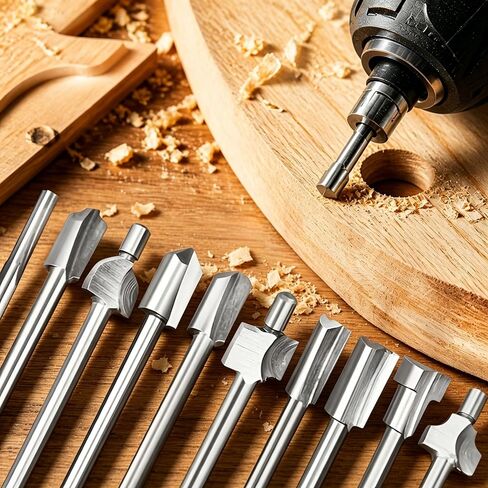 10Pcs Titanium Router Bits 1/8" Shank Carbide Engraving Milling Cutter Bit Set for Rotary Tools for DIY Woodworking, Carving, Trimming, Drilling in Kuwait