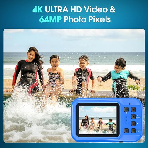 4K Underwater Camera, 64MP 16FT Waterproof Digital Camera with 16GB Card | Autofocus Floatable Waterproof Camera with IPS HD Screen, 16X Digital Zoom, Fill Light in Kuwait
