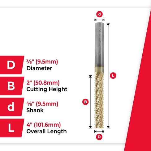 Amana Tool CNC Solid Carbide Honeycomb Cutting Hogger Spiral Router Bit, ZrN Coated, 46305, 3/8 Dia x 2 x 3/8 Shank x 4 Inch Long x 8-Flute in Kuwait
