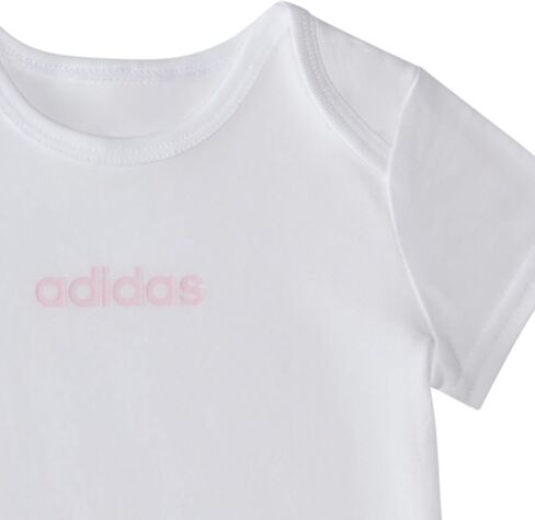 adidas Unisex 3-Piece Logo Bodyshirt & Pant Set, Pink With White, 6M | Pant Sets, elastic waist, relaxed fit in Kuwait