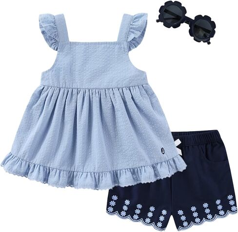 Sperry Baby Girls Seersucker Twill Dress with Shorts and Sunglasses 3 Piece Outfit Set for Infant in Kuwait