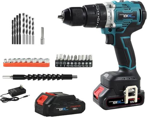 Cordless Impact Driver Kit with Bit Holder,18V MAX 1/2" Chuck Impact Drill,21 torque speed with additional hammer and impact functions,60 N.m Power,0-1800RPM,2 Batteries,41 Piece Impact Bit Set in Kuwait