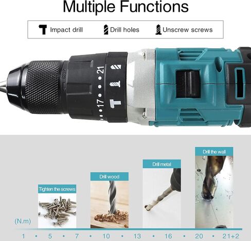 Cordless Impact Driver Kit with Bit Holder,18V MAX 1/2" Chuck Impact Drill,21 torque speed with additional hammer and impact functions,60 N.m Power,0-1800RPM,2 Batteries,41 Piece Impact Bit Set in Kuwait