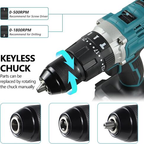 Cordless Impact Driver Kit with Bit Holder,18V MAX 1/2" Chuck Impact Drill,21 torque speed with additional hammer and impact functions,60 N.m Power,0-1800RPM,2 Batteries,41 Piece Impact Bit Set in Kuwait