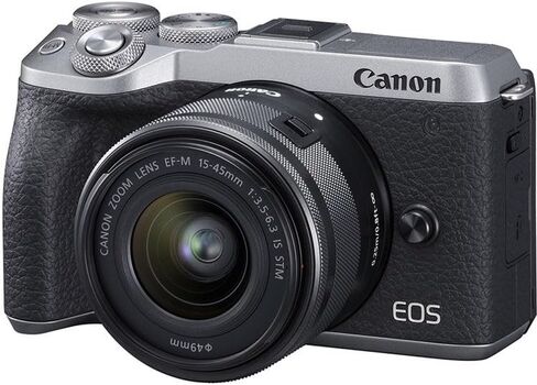 Canon EOS M6 Mark II Mirrorless Camera with 15-45mm Lens (Silver) Bundle | 32.5MP APS-C Sensor, Dual Pixel CMOS AF, 4K Video & High-Speed | for Travel & Content (3612C011) + 64GB Card + More in Kuwait