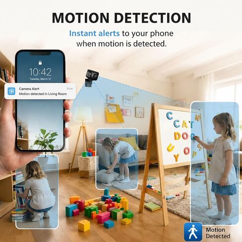 Mini Indoor Pet Monitoring Camera , Smart Motion Detection 2 Pack Black | Instant Event Playback, Offline Recording, 6-hour Battery, 1080P HD video,Portable Design for Pets,Baby Home, and Office. in Kuwait