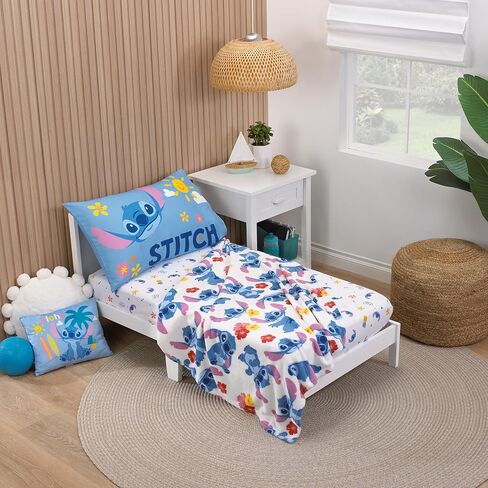 NoJo Disney S is for Stitch Super Soft Toddler Blanket, Blue, Pink, Yellow, and White in Kuwait
