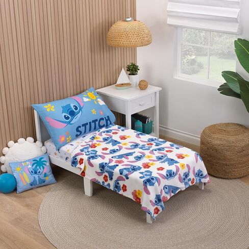 NoJo Disney S is for Stitch Super Soft Toddler Blanket, Blue, Pink, Yellow, and White in Kuwait