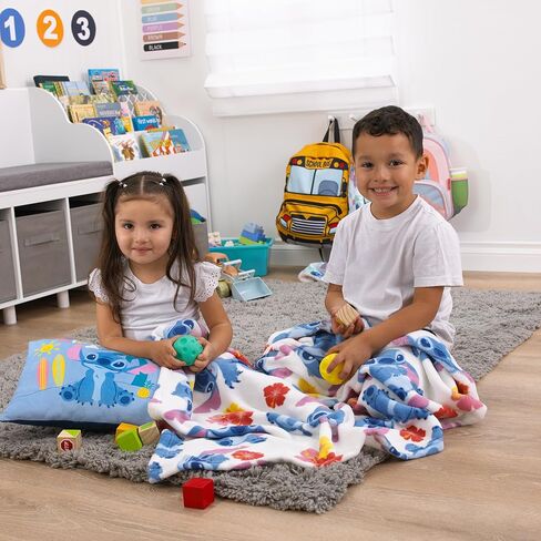 NoJo Disney S is for Stitch Super Soft Toddler Blanket, Blue, Pink, Yellow, and White in Kuwait