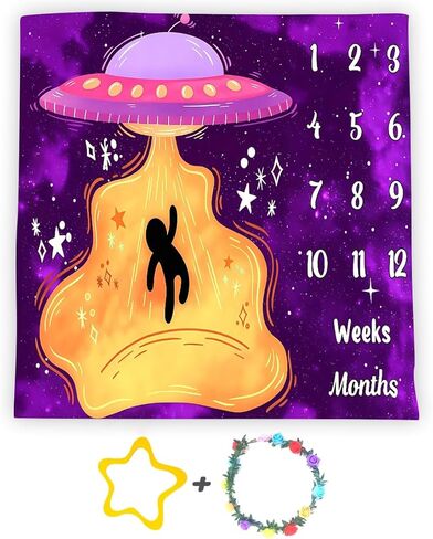 UFO Baby Monthly Milestone Blanket Spaceship, Purple Galaxy, 48x40in | Soft Flannel, Alien Spaceships, Newborn Mom Gifts, Baby Shower Age Growth Tracker with Bonus Maker, Photography Props in Kuwait