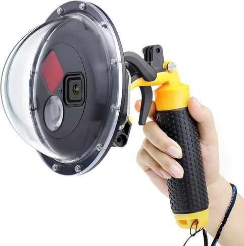 GEPULY Underwater Dome Port for GoPro Hero 8 Black | Includes Trigger Floating Hand Grip Built-in Switchable Red Filter and 10X Macro Filter Waterproof Housing Case in Kuwait