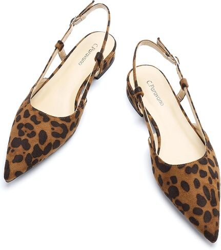 C.Paravano Slingback Flats | Pointed Toe Flats | Slingback Sandals | Women's Slingback Dress Shoes | Adjustable Buckle Sandals(Size 9,Leopard) in Kuwait