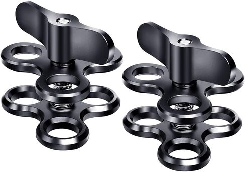 3-Hole 1" Aluminum Underwater Camera Clamp Ball Mount (2-Pack) - Underwater Bracket for Diving Light Arms & Camera Trays, Saltwater-Resistant Adapter for Scuba Photography/Videography Gear in Kuwait