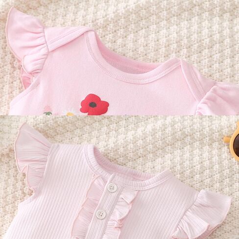 Newborn Baby Girls Clothes Infant Girl Romper Outfit 3-6 Months | Short Sleeve Baby Boy Summer Clothes Set,Newborn Boy Outfit,Soft,Breathable,Snap,Summer,Easter,Toddler Rompers,3 Pack in Kuwait