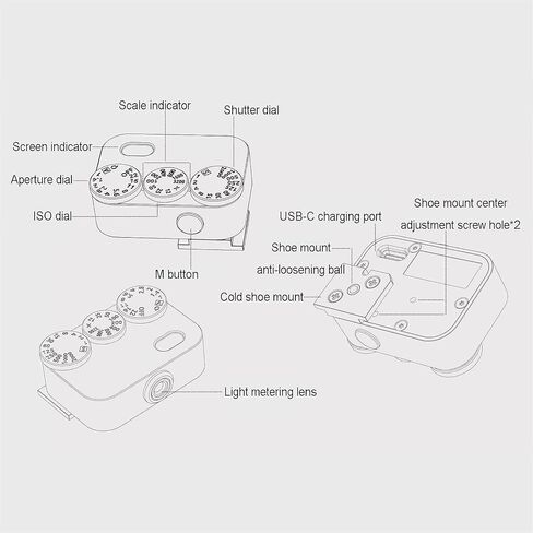 Film Camera Exposure Meter, 3 Dials High Precision Photography Light Meter, 35° Angle Meter Lens, 20 Hours Endurance, Compatible with Film Cameras in Kuwait