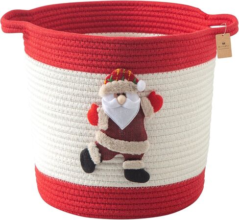 Christmas Basket with Santa Claus Doll, Woven Cotton Rope Christmas Storage Basket with Handles, Christmas Toy Baskets for Towels, Diapers, Red in Kuwait