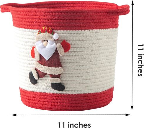 Christmas Basket with Santa Claus Doll, Woven Cotton Rope Christmas Storage Basket with Handles, Christmas Toy Baskets for Towels, Diapers, Red in Kuwait