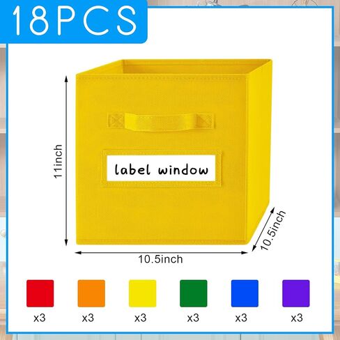 FillTouch 18pcs 11 Inch Fabric Storage Cubes Sturdy Colorful Cube Storage Bins with Label Window Handle Foldable Baskets for Kids Organizing Clothes, Toys, Books(School Color) in Kuwait