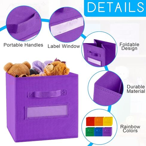 FillTouch 18pcs 11 Inch Fabric Storage Cubes Sturdy Colorful Cube Storage Bins with Label Window Handle Foldable Baskets for Kids Organizing Clothes, Toys, Books(School Color) in Kuwait
