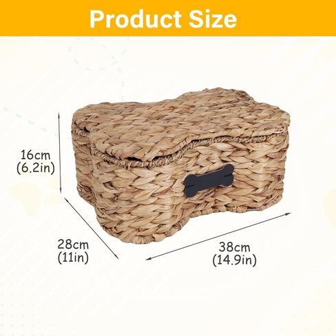 Pethiy Dog Toy Basket with Lid, Woven Water Hyacinth Pet Toy Storage, Seagrass Edge Dog Toys Organizer Bone Shape Basket Toy Box for Dogs Bone Shaped Basket in Kuwait