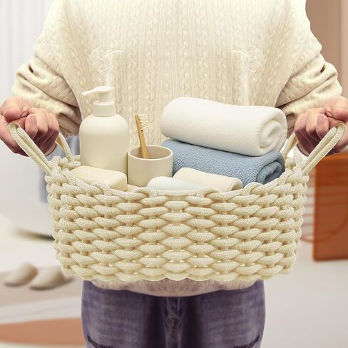 Cotton Rope Storage Basket with Leather Handles | Woven Nursery Organizer Bin for Diapers, Wipes and Baby Essentials, Foldable in Kuwait