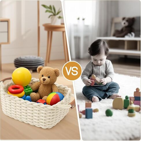 Cotton Rope Storage Basket with Leather Handles | Woven Nursery Organizer Bin for Diapers, Wipes and Baby Essentials, Foldable in Kuwait