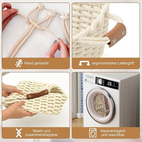 Cotton Rope Storage Basket with Leather Handles | Woven Nursery Organizer Bin for Diapers, Wipes and Baby Essentials, Foldable in Kuwait