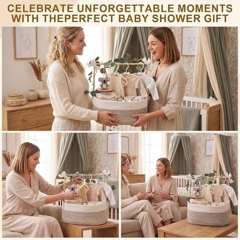 Colingmill Large Baby Shower Basket, Baby Crate Closet for Boys & Girls, Woven Basket with Gag Ribbon, Hangers, Garland, Greeting Card Welcome Gifts Baskets for Newborn and New Parents in Kuwait