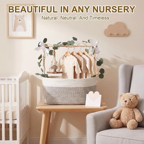 Colingmill Large Baby Shower Basket, Baby Crate Closet for Boys & Girls, Woven Basket with Gag Ribbon, Hangers, Garland, Greeting Card Welcome Gifts Baskets for Newborn and New Parents in Kuwait