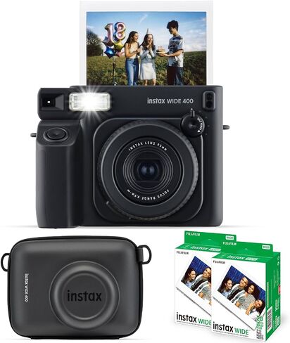 FUJIFILM Instax Wide 400 Instant Print Camera Bundle with Case & Film Kit | Bundle Includes black protective case and two packs of Instax Wide color film (40 exposures), Retractable 95mm f/14 lens in Kuwait