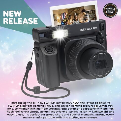 FUJIFILM Instax Wide 400 Instant Print Camera Bundle with Case & Film Kit | Bundle Includes black protective case and two packs of Instax Wide color film (40 exposures), Retractable 95mm f/14 lens in Kuwait