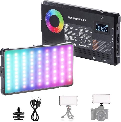NEEWER Basics RGB Video Light, 8W 2700K-7500K Portable Full RGB Colors 17 Scenes CRI97, 4000mAh Rechargeable Metal Small LED Camera Panel Lighting for DSLR Tripod Streaming Video Recording, SL90C in Kuwait