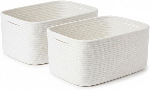 Large Storage Basket for Shelves 16.8"x13"x7.5"2 Pack | Large Baskets for Storage, Soft Cotton Rope Woven Baskets for Shelves, Closet, Laundry, Bathrooms, Blanket, Clothes, Closet in Kuwait