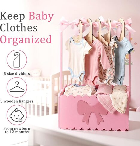Pink Bow Wooden Baby Shower Crate Closet Charming Storage Basket with 5 Hangers 5 Bow Dividers 4 DIY Bows Easy Assembly Storage Crate Hamper Gifts for Baby Shower Pregnancy in Kuwait