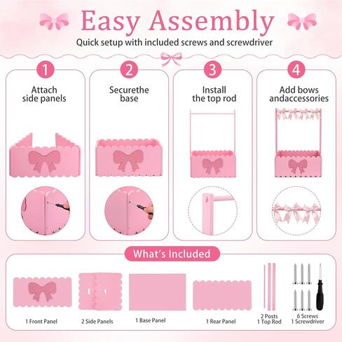 Pink Bow Wooden Baby Shower Crate Closet Charming Storage Basket with 5 Hangers 5 Bow Dividers 4 DIY Bows Easy Assembly Storage Crate Hamper Gifts for Baby Shower Pregnancy in Kuwait