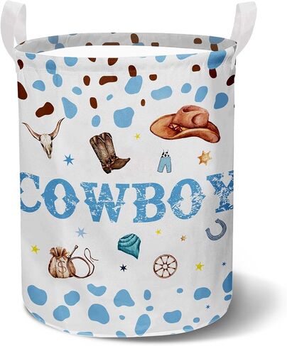 Cowboy Nursery Decor Boy,Cute Toy Bin,Cowboy Baby Shower Decorations,Large Canvas Round Laundry Basket With A Waterproof PE Coating,Foldable Toy Clothes Bins for Bedroom in Kuwait