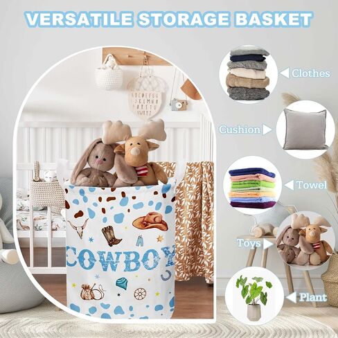 Cowboy Nursery Decor Boy,Cute Toy Bin,Cowboy Baby Shower Decorations,Large Canvas Round Laundry Basket With A Waterproof PE Coating,Foldable Toy Clothes Bins for Bedroom in Kuwait