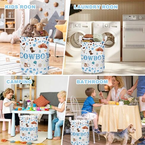 Cowboy Nursery Decor Boy,Cute Toy Bin,Cowboy Baby Shower Decorations,Large Canvas Round Laundry Basket With A Waterproof PE Coating,Foldable Toy Clothes Bins for Bedroom in Kuwait