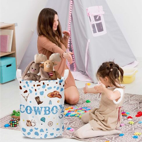 Cowboy Nursery Decor Boy,Cute Toy Bin,Cowboy Baby Shower Decorations,Large Canvas Round Laundry Basket With A Waterproof PE Coating,Foldable Toy Clothes Bins for Bedroom in Kuwait