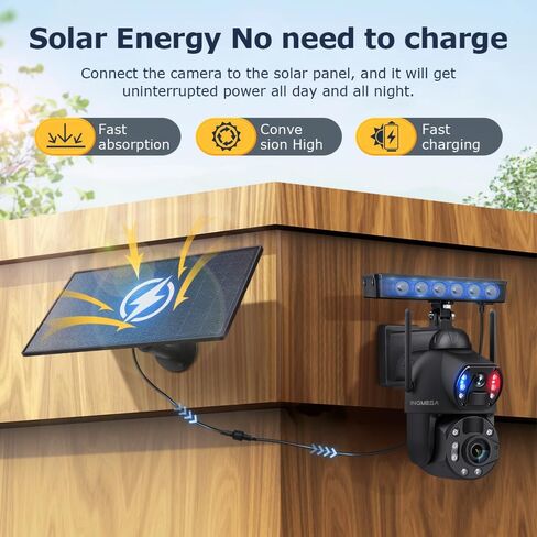 Wireless Security Camera Outdoor, 10W Solar Powered 6MP Dual Lens 36X Optical Zoom 2.4GHz WiFi PTZ Surveillance Camera, Two-Way Audio for Home Yard Farm Warehouse Outdoor Monitoring in Kuwait