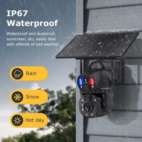 Wireless Security Camera Outdoor, 10W Solar Powered 6MP Dual Lens 36X Optical Zoom 2.4GHz WiFi PTZ Surveillance Camera, Two-Way Audio for Home Yard Farm Warehouse Outdoor Monitoring in Kuwait