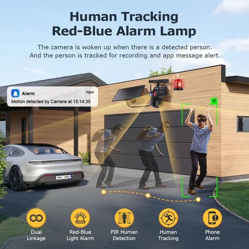 Wireless Security Camera Outdoor, 10W Solar Powered 6MP Dual Lens 36X Optical Zoom 2.4GHz WiFi PTZ Surveillance Camera, Two-Way Audio for Home Yard Farm Warehouse Outdoor Monitoring in Kuwait