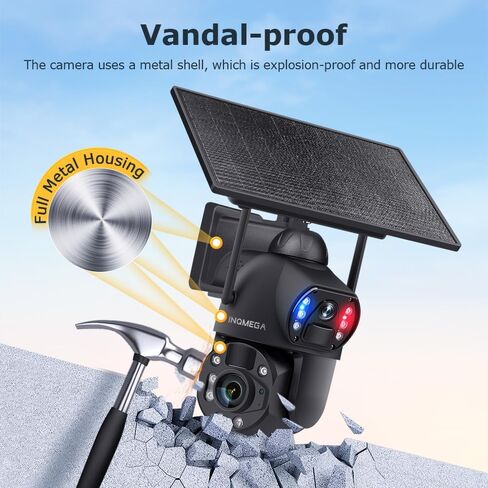Wireless Security Camera Outdoor, 10W Solar Powered 6MP Dual Lens 36X Optical Zoom 2.4GHz WiFi PTZ Surveillance Camera, Two-Way Audio for Home Yard Farm Warehouse Outdoor Monitoring in Kuwait