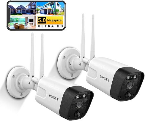 OOSSXX (5.0MP & 130° Ultra Wide-Angle) 2-Way Audio PIR Detection Dual Antennas Enhance WiFi Security Wireless Camera System Outdoor Wireless Security Camera, Home Surveillance Bullet Exterior Cameras in Kuwait