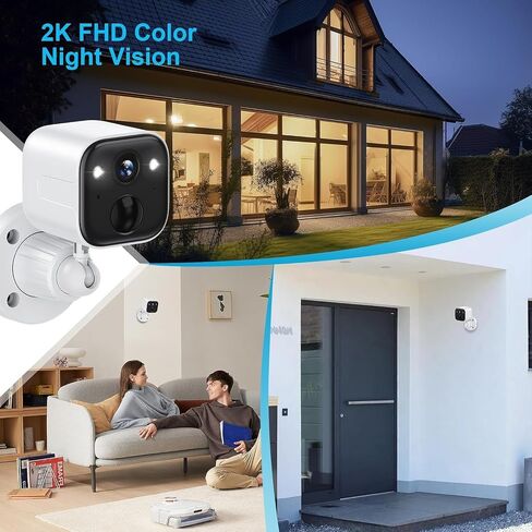 Wireless Outdoor Security Camera, Battery Powered WiFi Camera with 2K Color Night Vision, AI Motion Detection, 2-Way Audio, Spotlight, Siren, IP65 Waterproof, Cloud/SD Storage in Kuwait