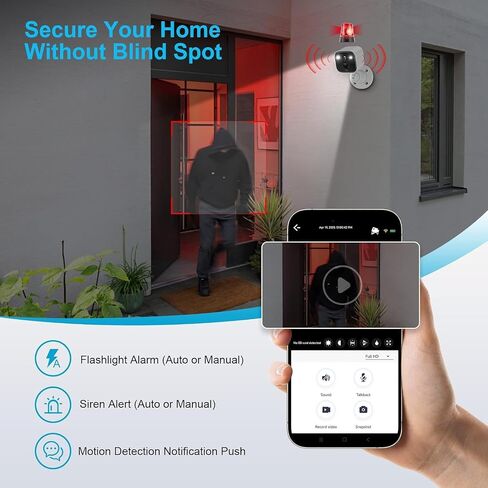 Wireless Outdoor Security Camera, Battery Powered WiFi Camera with 2K Color Night Vision, AI Motion Detection, 2-Way Audio, Spotlight, Siren, IP65 Waterproof, Cloud/SD Storage in Kuwait